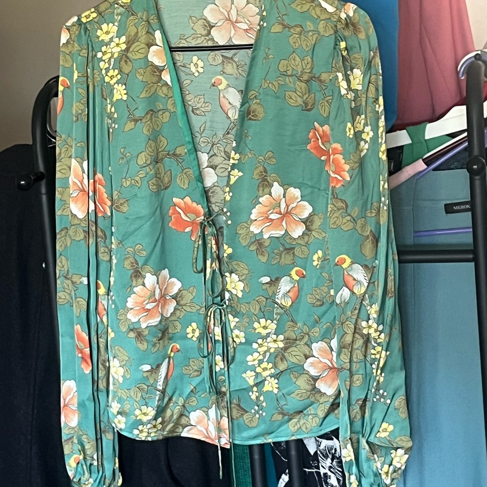 Majorelle satin Floral Green Women's Top